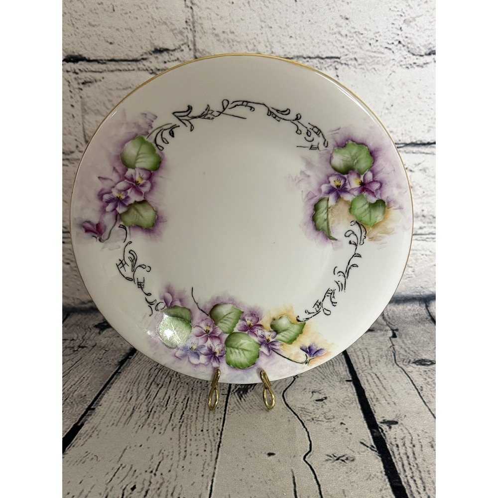 Vintage Bavaria Germany Hertel Jacob Hand-Painted Purple Violets Salad Plate